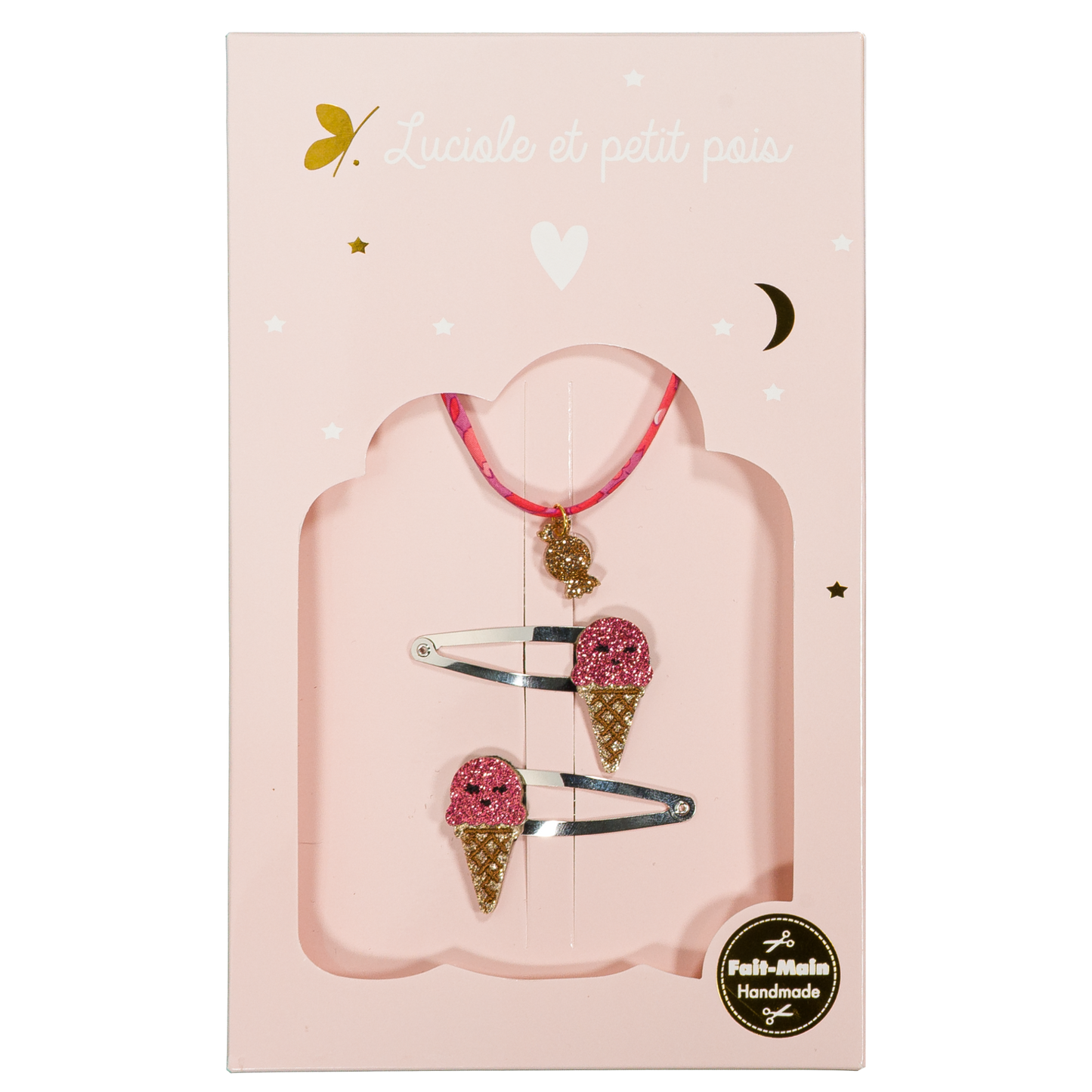 Coffret Candy Kiss - Barrettes Ice cream framboise & bracelet Candy Kiss (bonbon)