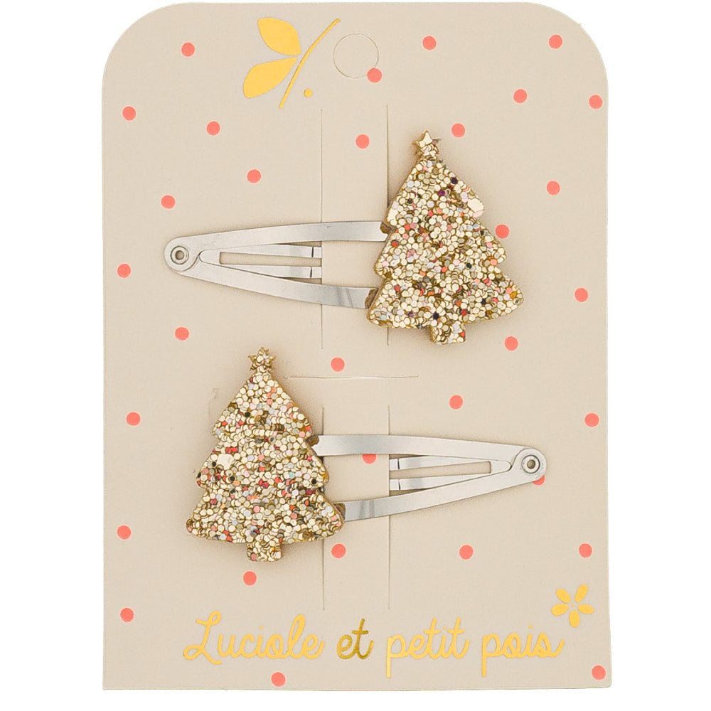 Barrettes sapins - Doré (paire)