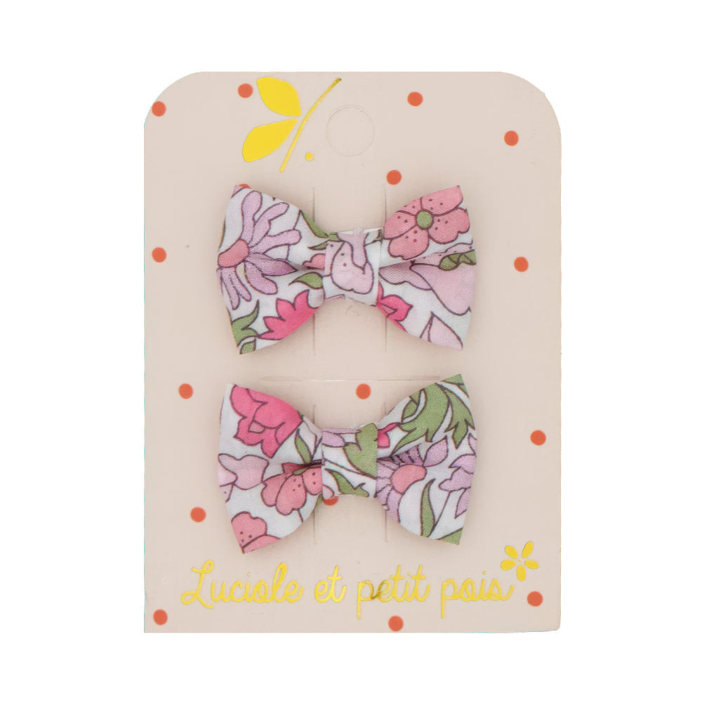 Barrettes mini papillon - Liberty Poppy and Daisy Rose scintillant