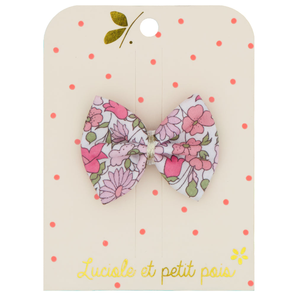 Barrette nœud ruban - Liberty Poppy & daisy rose scintillant