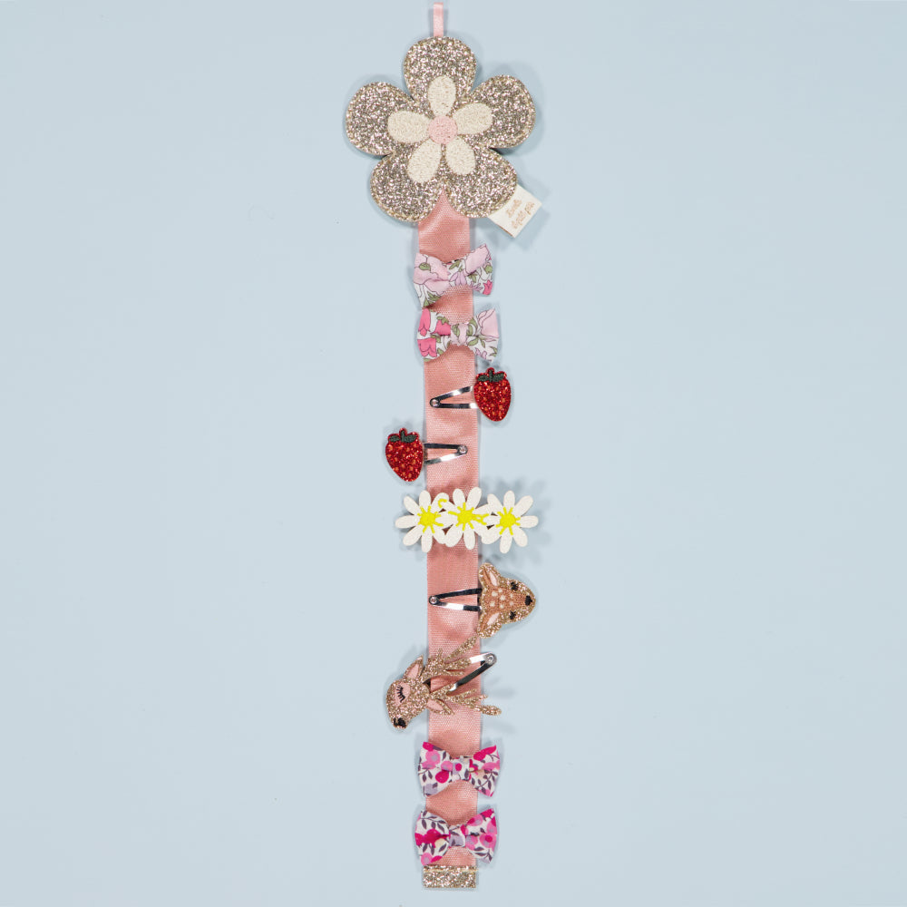 Porte barrettes mural - Fleur rétro (rose)