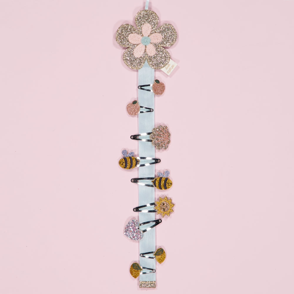 Porte barrettes mural - Fleur rétro (amande)
