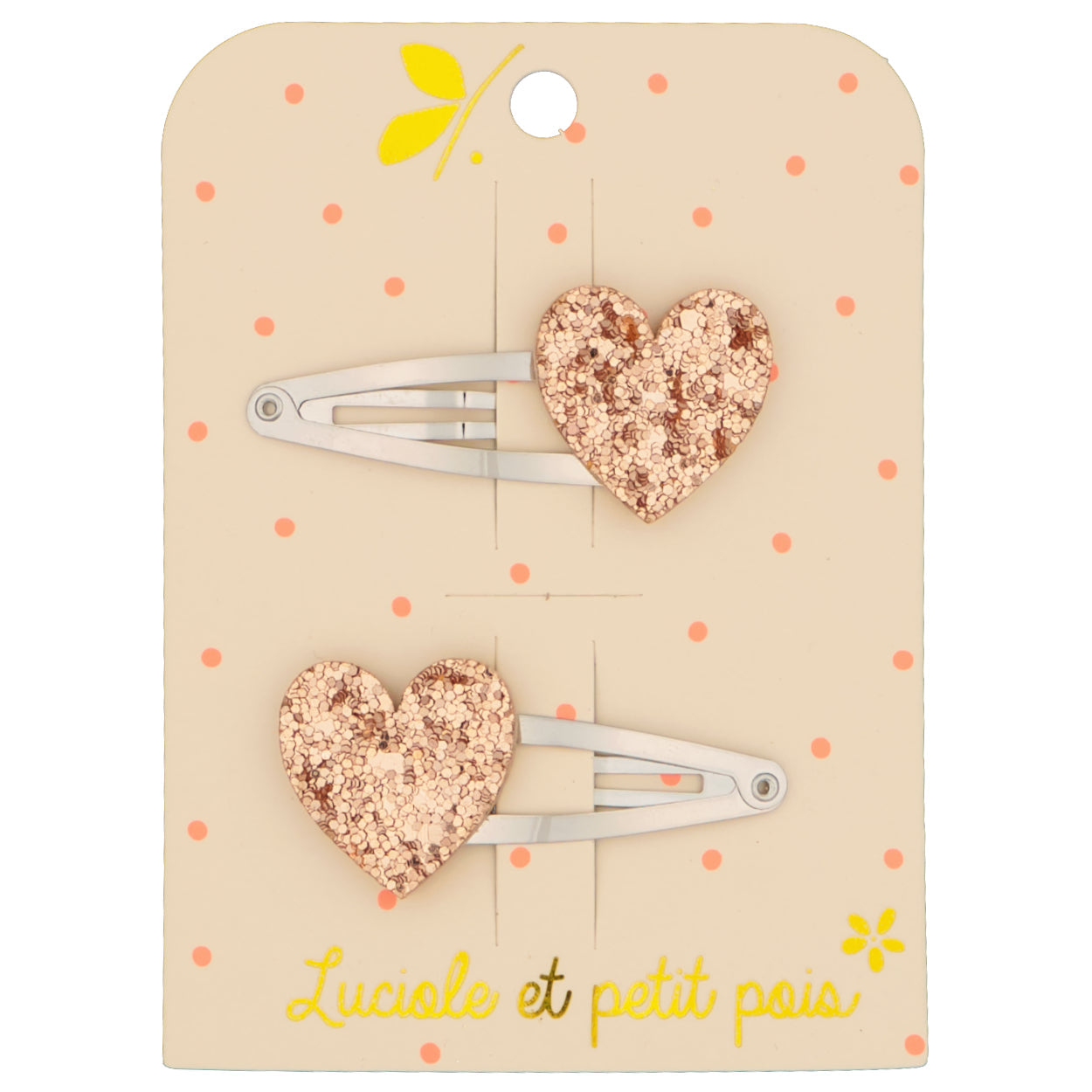 Barrette cheveuxs cœurs - Rose (gros grains paire) | Luciole et petit pois