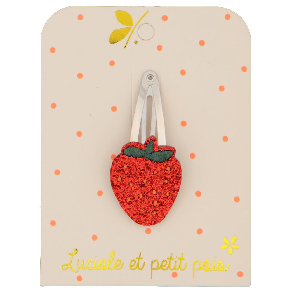 Barrette cheveux fraise - Pince clic clac 5 cm | Luciole et petit pois