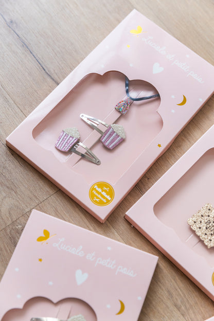 Coffret Popcorn - Barrettes popocorn & Bracelet Meadow Bleu (arc-en-ciel)