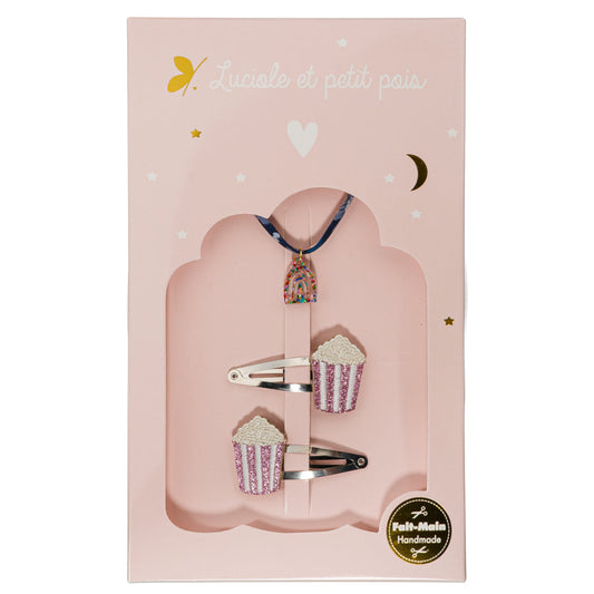 Coffret Popcorn - Barrettes popocorn & Bracelet Meadow Bleu (arc-en-ciel)
