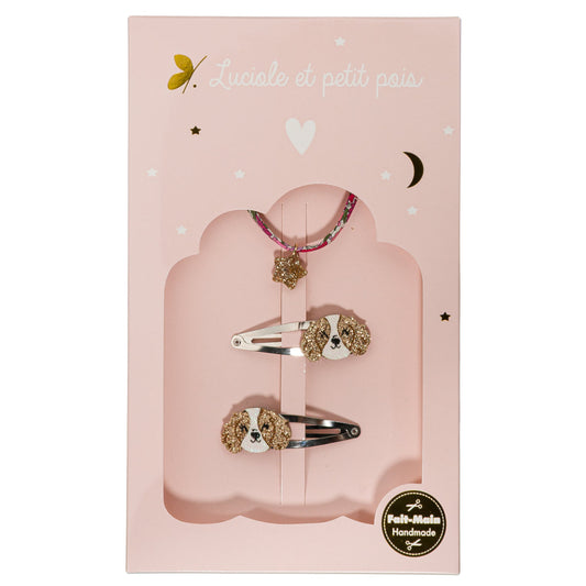 Teddy Box Set - Teddy Barrettes &amp; Crimson Pink Bracelet (star)