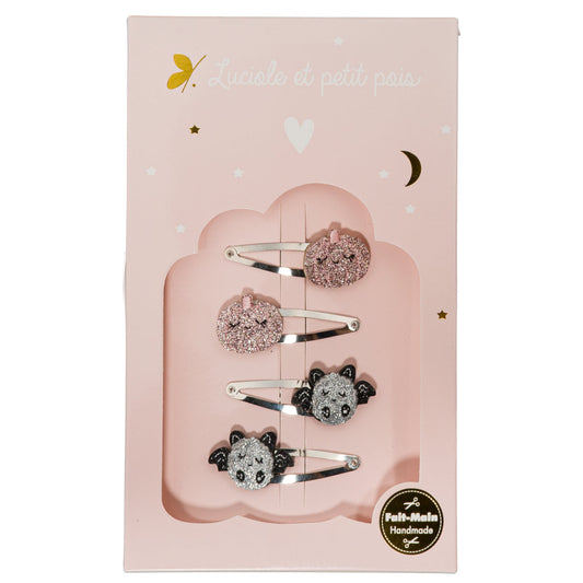 Coffret Cute Halloween - Barrettes Citrouilles roses & Chauve-souris