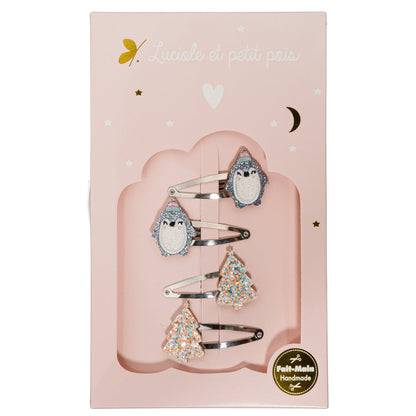Coffret Winter Wonderland - Barrettes pingouins & Sapins crème multi
