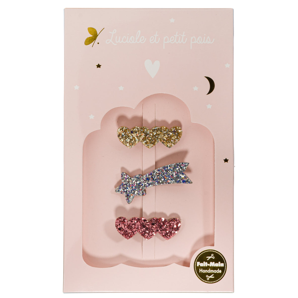 Coffret Dreamy - Barrettes 3 coeurs or, 3 coeur framboise & étoile filante