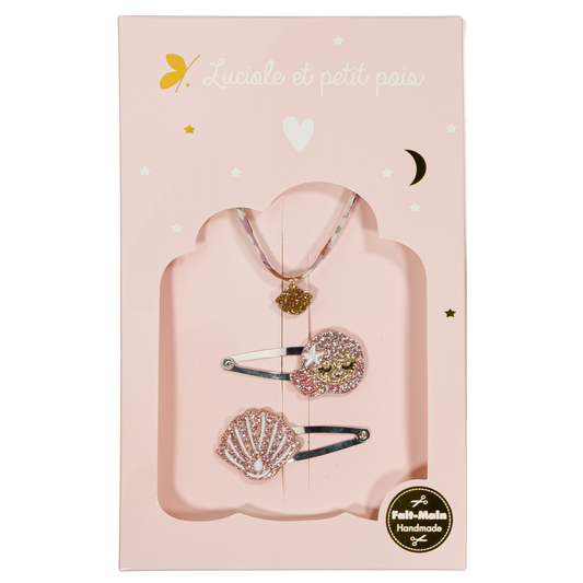 Coffret Pearly - Barrettes Pearly & Bracelet Mitsi Glycine (coquillage)