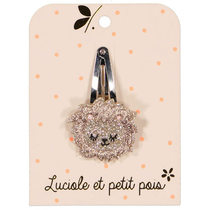 Barrette cheveux lion cousue sur une pince clic clac 5 cm | Luciole et petit pois