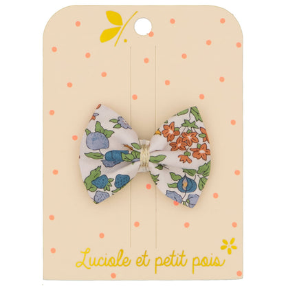 Barrette à cheveux en forme de nœud papillon - Liberty of London Nancy ann clementine - Pince clic clac 5 cm | Luciole et petit pois