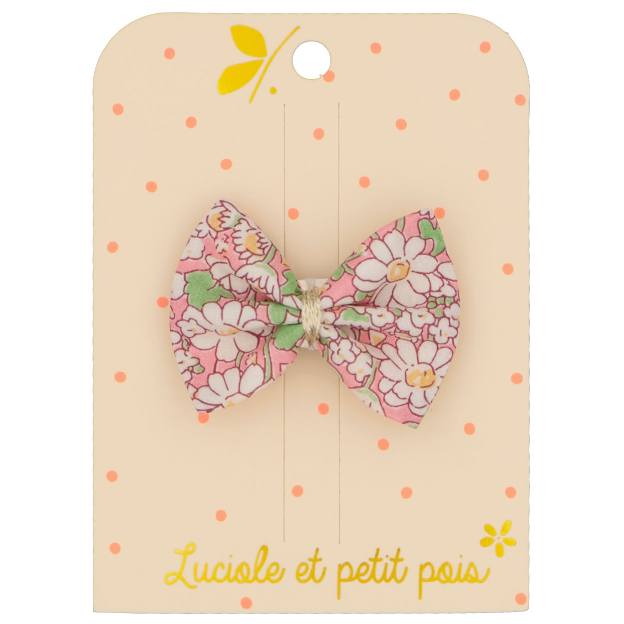 Barrette à cheveux en forme de nœud papillon - Liberty of London Alice pêche - Pince clic clac 5 cm | Luciole et petit pois