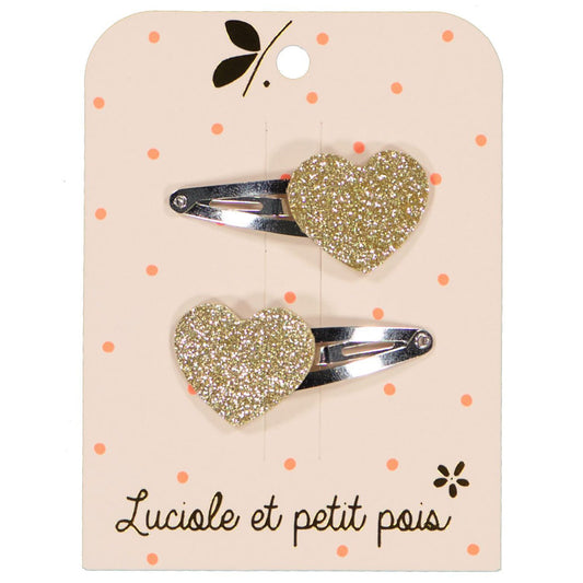 Barrettes coeurs - Glitter or (paire)