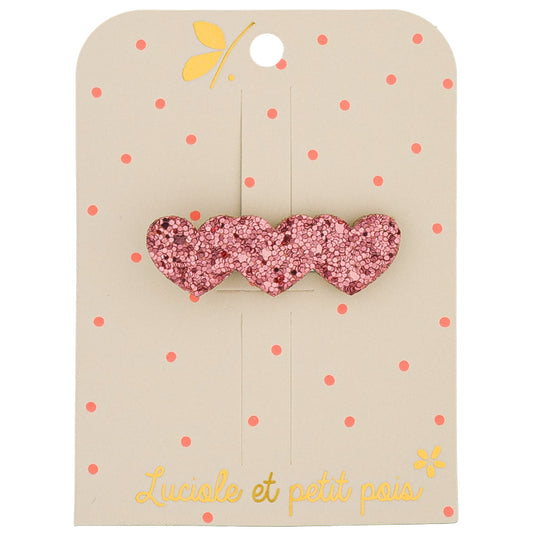 Barrette 3 coeurs - Framboise