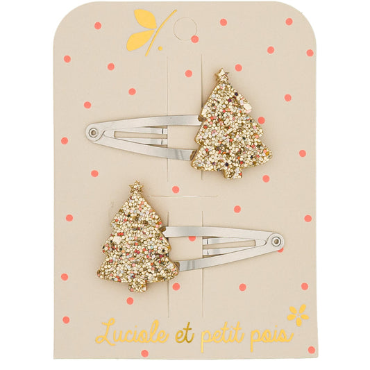 Barrettes sapins - Doré (paire)