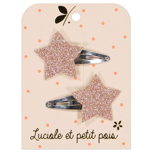 Barrettes cheveux étoiles - Glitter rose (paire) | Luciole et petit pois