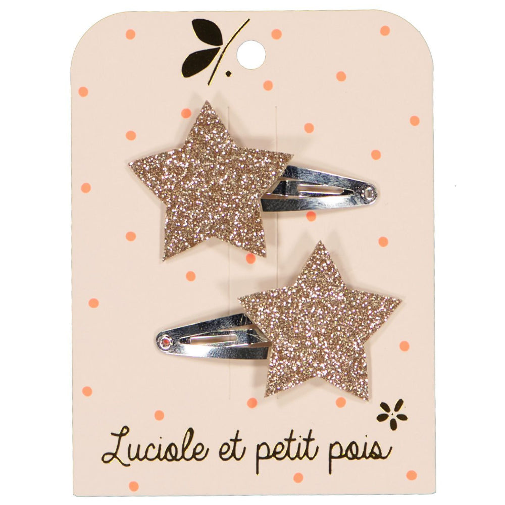 Barrettes cheveux étoiles - Glitter or (paire) | Luciole et petit pois