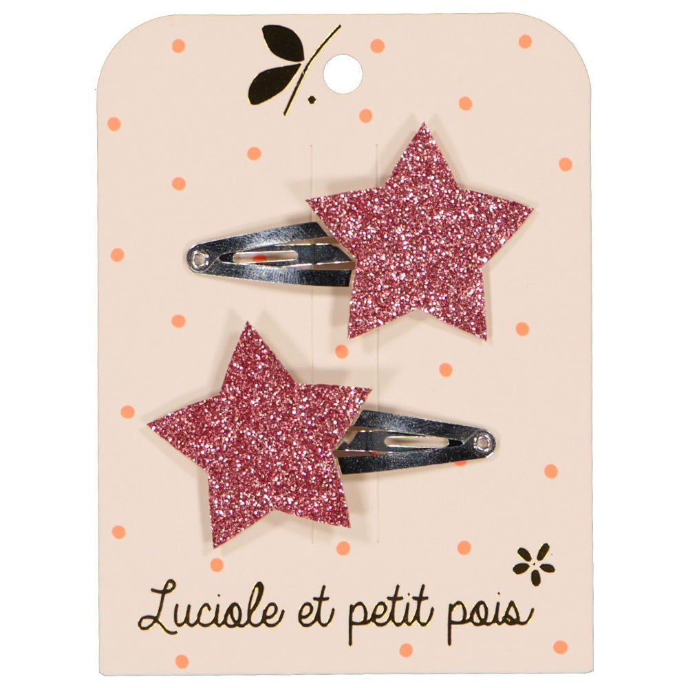 Accessoire mode - Barrettes étoiles - Glitter framboise (paire) | Luciole et petit pois