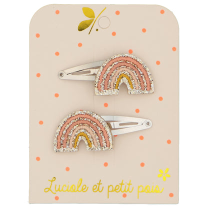 Barrettes arc-en-ciel beiges (paire)