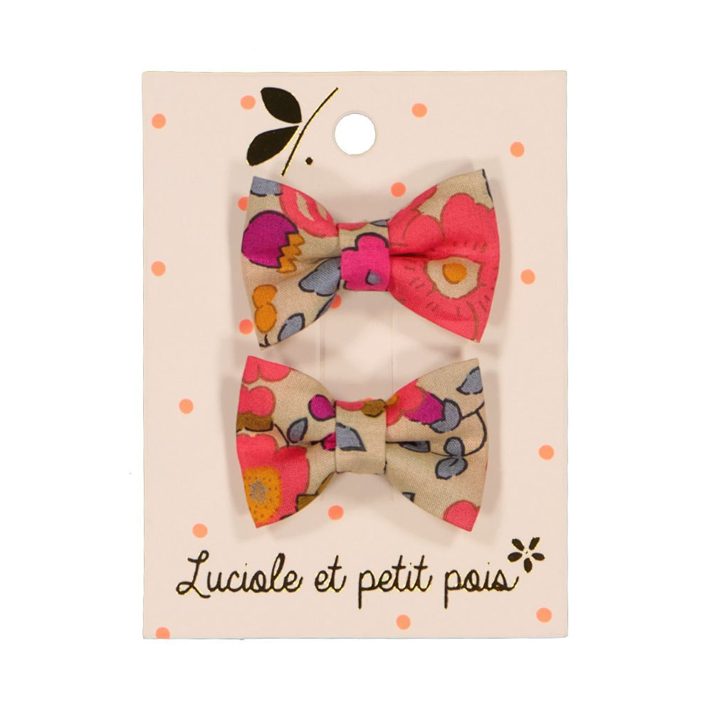 Barrettes mini papillon - Liberty Betsy Fluo Thé (paire)