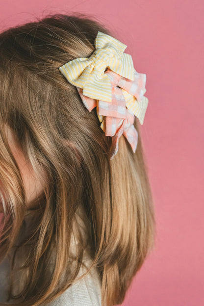 Barrette petit noeud princesse - Rayé jaune