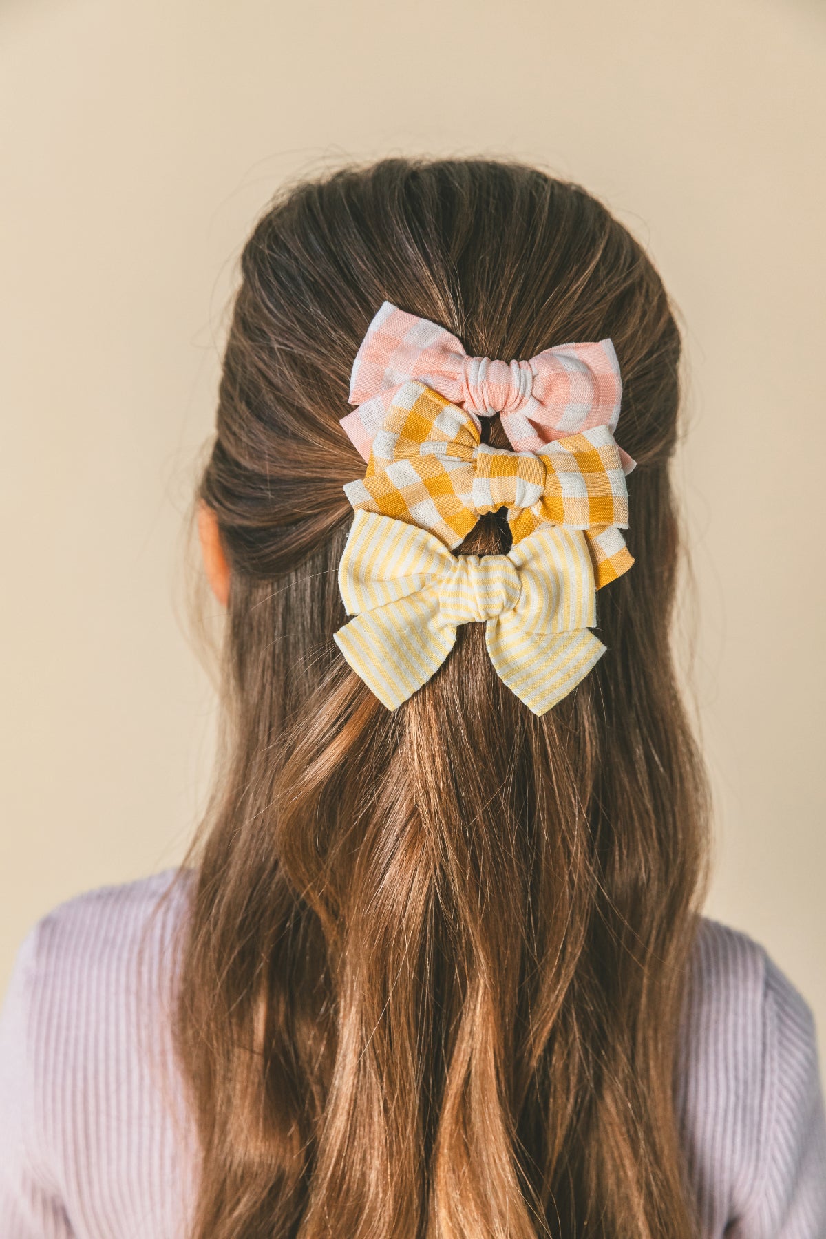 Barrette petit noeud princesse - Vichy moutarde