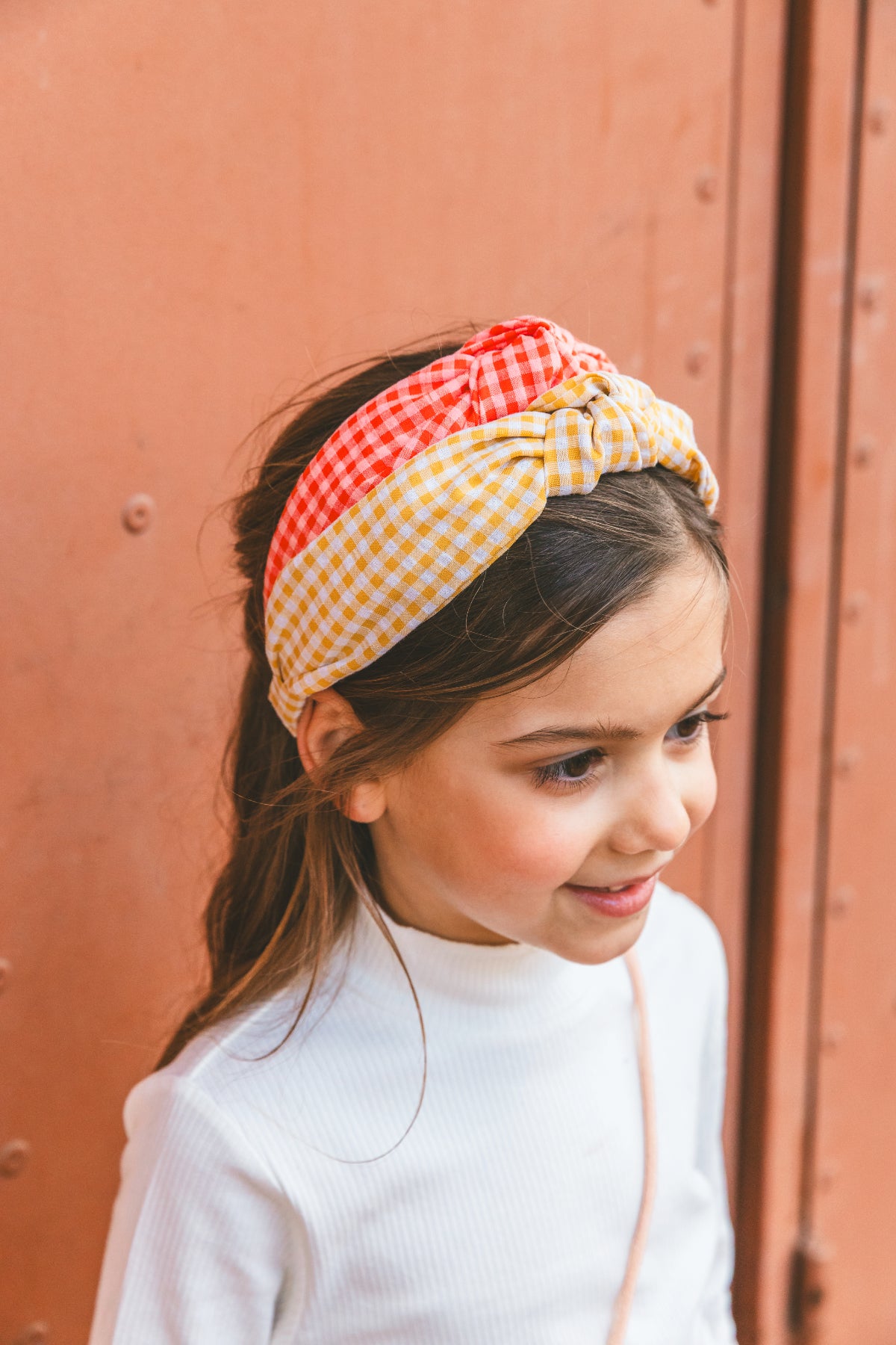 Wide headband - Mustard gingham