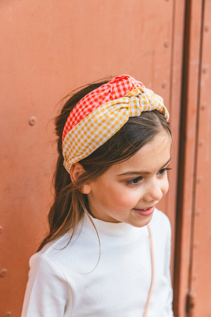 Wide headband - Mustard gingham