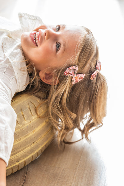 Barrette nœud ruban - Liberty Capel floret rose buvard