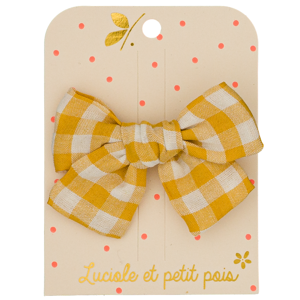 Barrette petit noeud princesse - Vichy moutarde