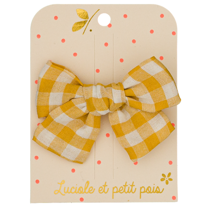 Barrette petit noeud princesse - Vichy moutarde