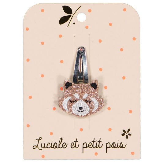 Barrette panda roux - Glitter rose