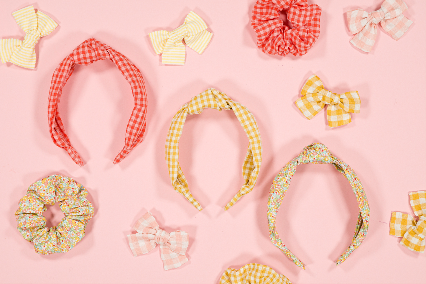 Barrette petit noeud princesse - Vichy moutarde