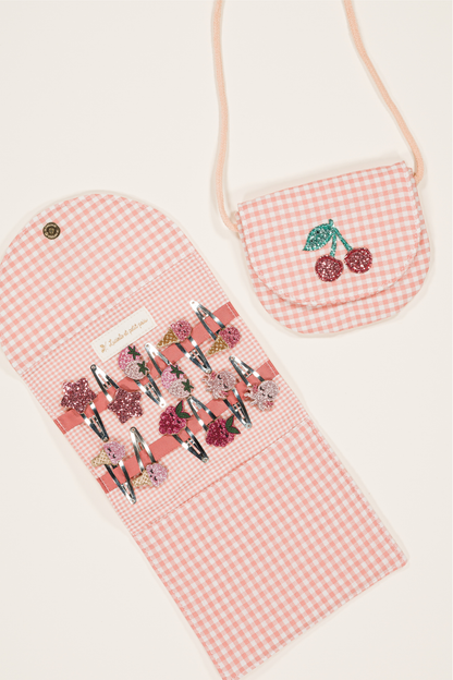 Pochette porte-barrettes - Cerise
