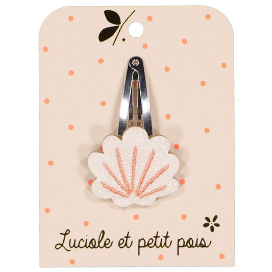 Barrette cheveux coquillage - Glitter blanc - Pince clic clac 5 cm | Luciole et petit pois