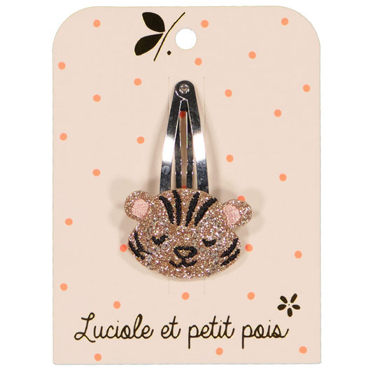 Barrette cheveux glitter tigre - Pince clic clac 5 cm | Luciole et petit pois