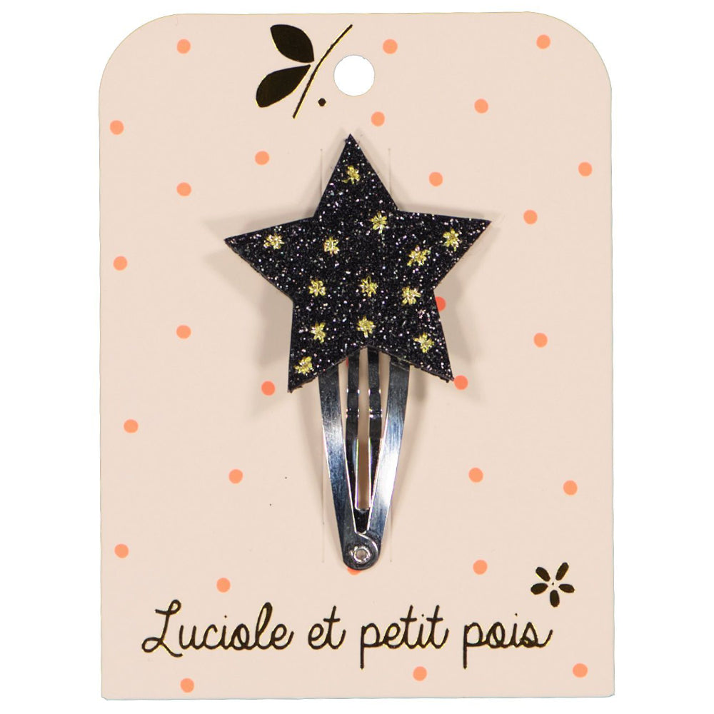 Barrette cheveux étoile - Glitter noir - Pince clic clac 5 cm | Luciole et petit pois