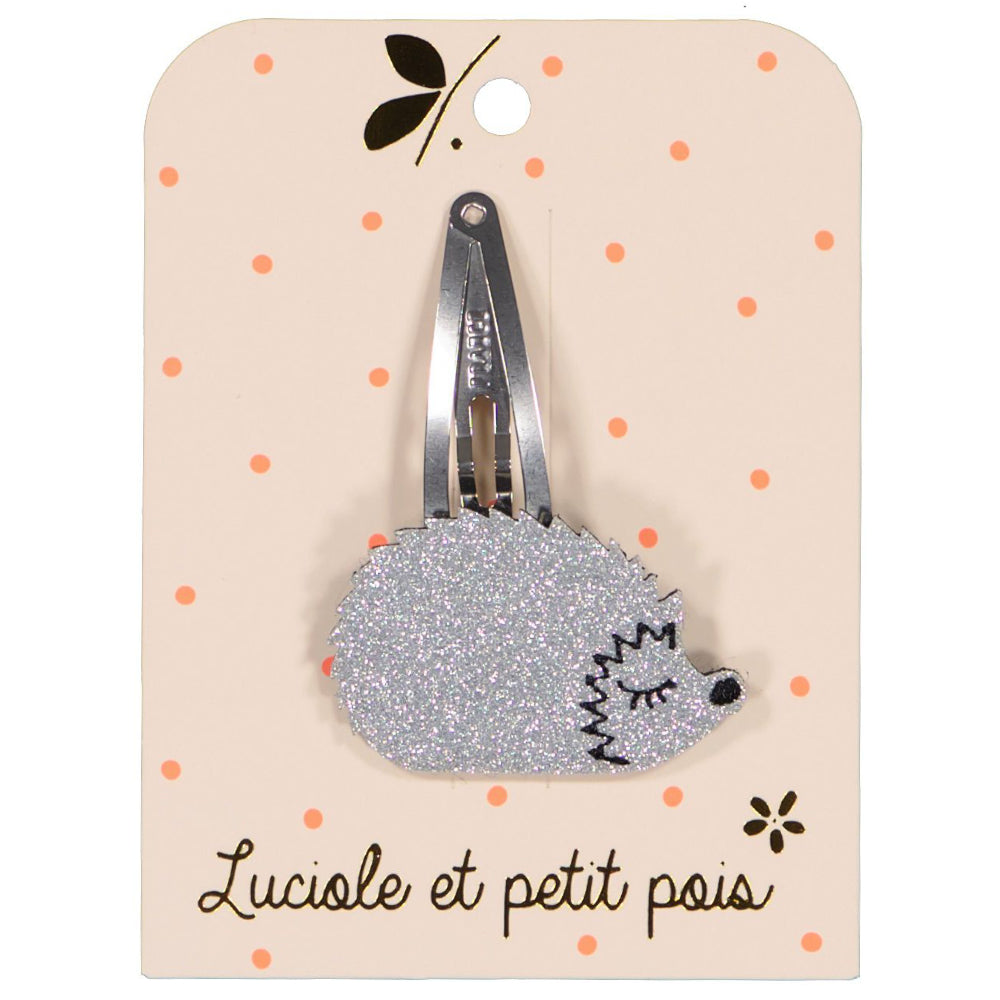 Barrette cheveux hérisson - Glitter argent - Pince clic clac 5 cm | Luciole et petit pois