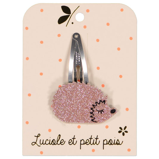 Barrette cheveux hérisson - Glitter rose - Pince clic clac 5 cm | Luciole et petit pois