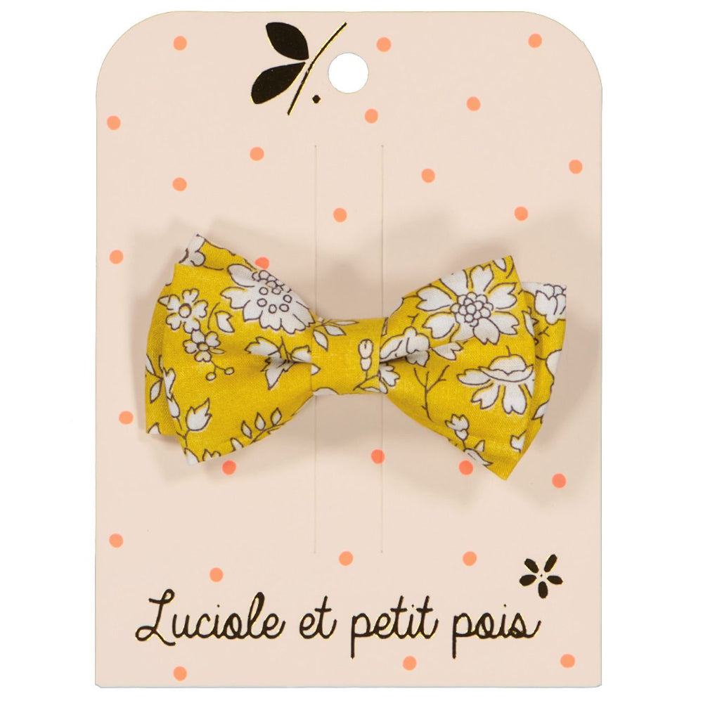 Barrette cheveux nœud double - Liberty Capel Safran - Pince crocodile 5 cm | Luciole et petit pois