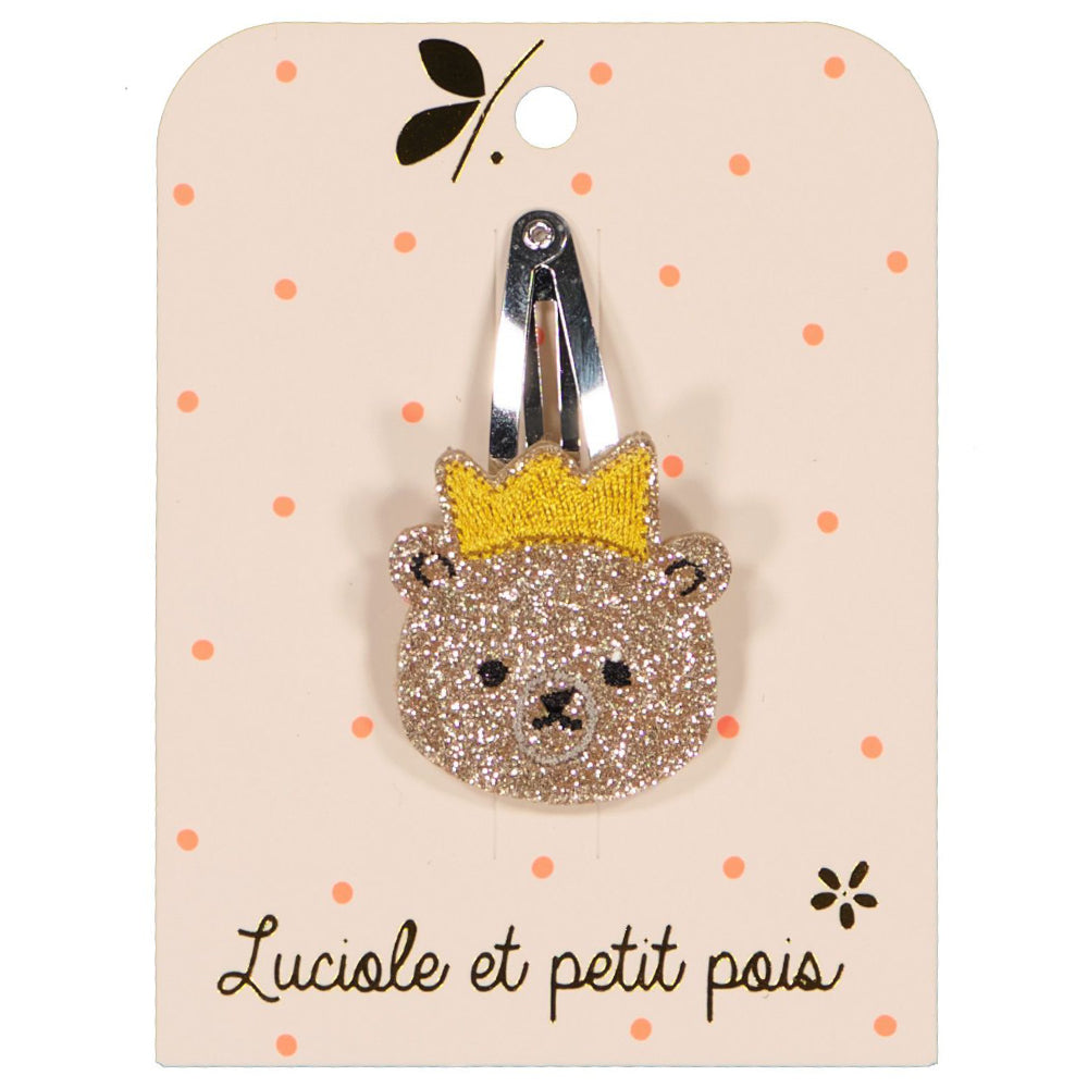 Barrette cheveux ours en glitter doré - Pince clic clac 5 cm | Luciole et petit pois