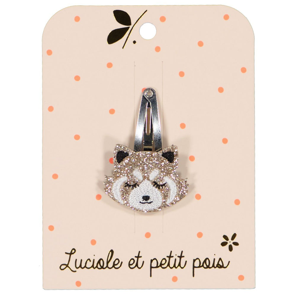 Barrette cheveux panda roux - Glitter or - Pince clic clac 4 cm | Made by Luciole et petit pois