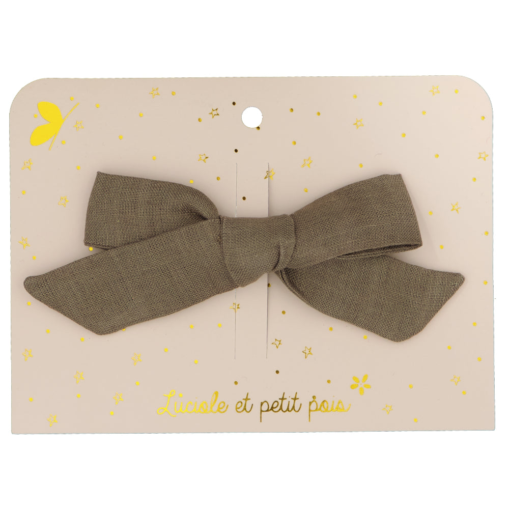 Barrette cheveux enfant nœud princesse - Lin kaki - Pince crocodile 6 cm | Luciole et petit pois