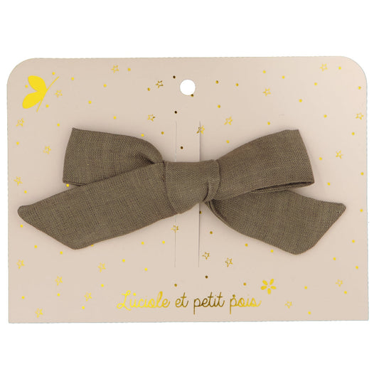 Barrette cheveux enfant nœud princesse - Lin kaki - Pince crocodile 6 cm | Luciole et petit pois