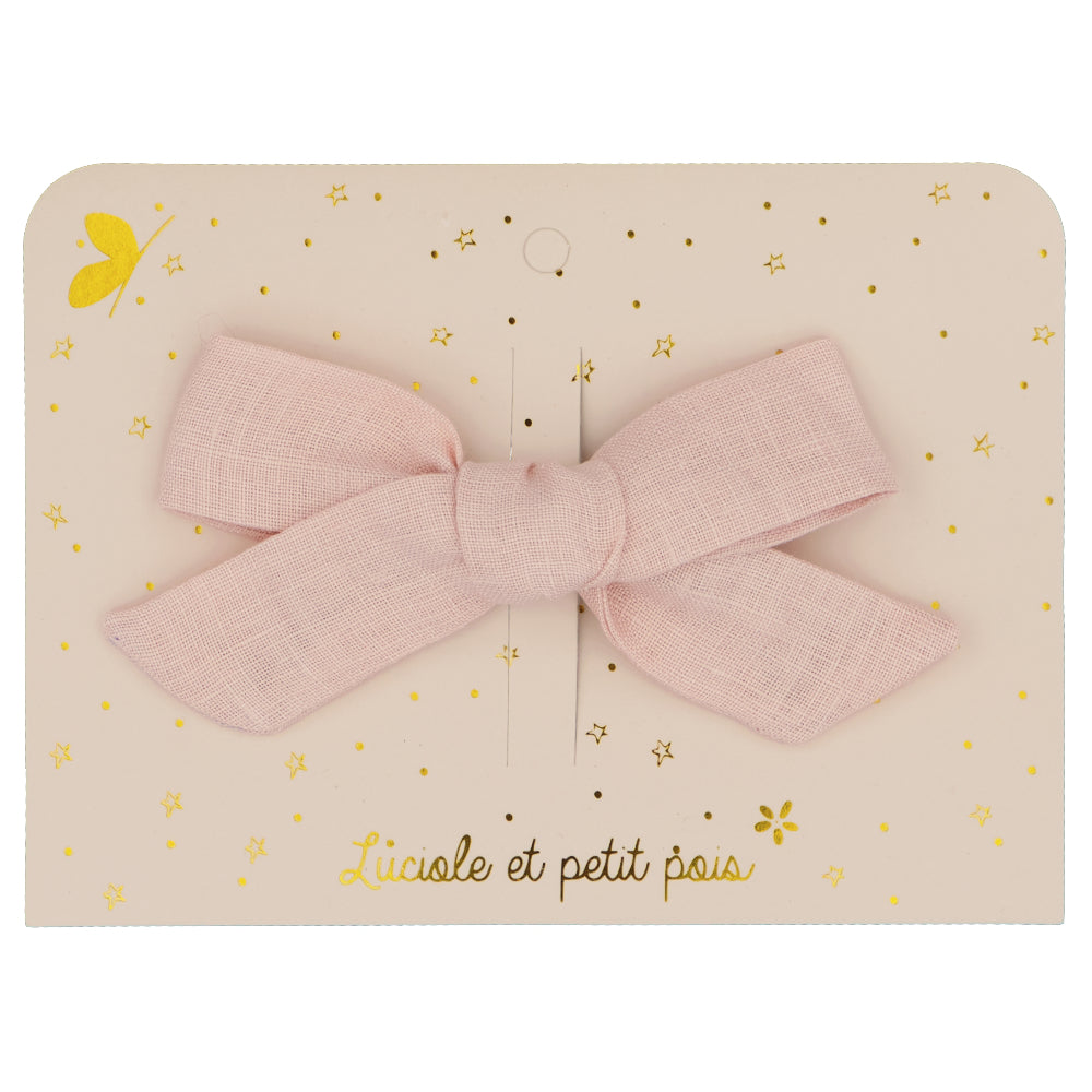 Barrette cheveux enfant nœud princesse - Lin rose - Pince crocodile 6 cm | Luciole et petit pois