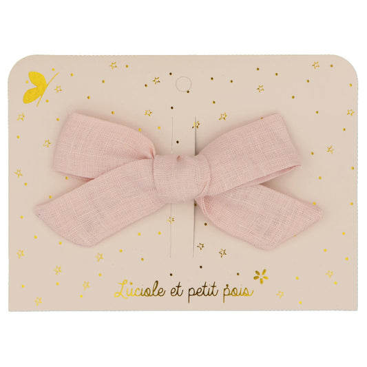 Barrette cheveux enfant nœud princesse - Lin rose - Pince crocodile 6 cm | Luciole et petit pois