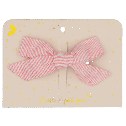 Barrette cheveux enfant nœud princesse - Rayé rose - Pince crocodile 6 cm | Luciole et petit pois