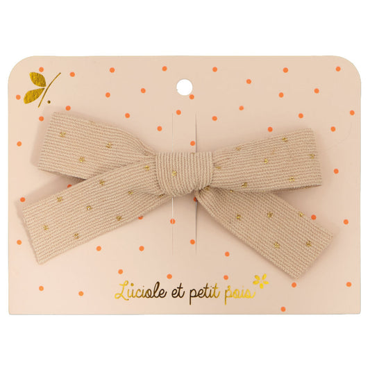 Barrette à cheveux nœud princesse en ruban ecru pour les petites filles - Pince crocodile 6 cm | Luciole et petit pois